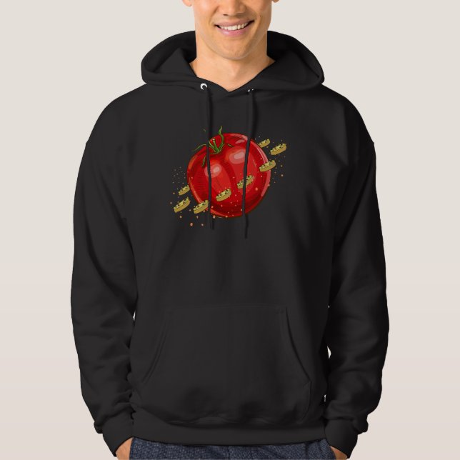 Ein Planet der Tomaten mit Pizzen um ihn herum Hoodie (Vorderseite)