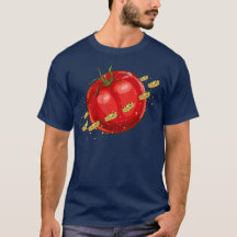 Ein Planet der Tomaten mit Pizzen um ihn herum