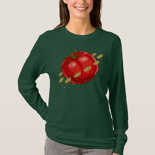 Ein Planet der Tomaten mit Pizzen um ihn herum T-Shirt (Vorderseite)