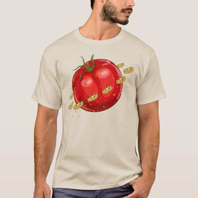 Ein Planet der Tomaten mit Pizzen um ihn herum T-Shirt (Vorderseite)