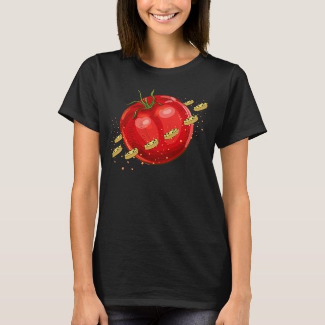 Ein Planet der Tomaten mit Pizzen um ihn herum T-Shirt (Vorderseite)