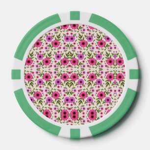 Ein Pokerchip mit Blumenmuster in Rosa Pokerchips