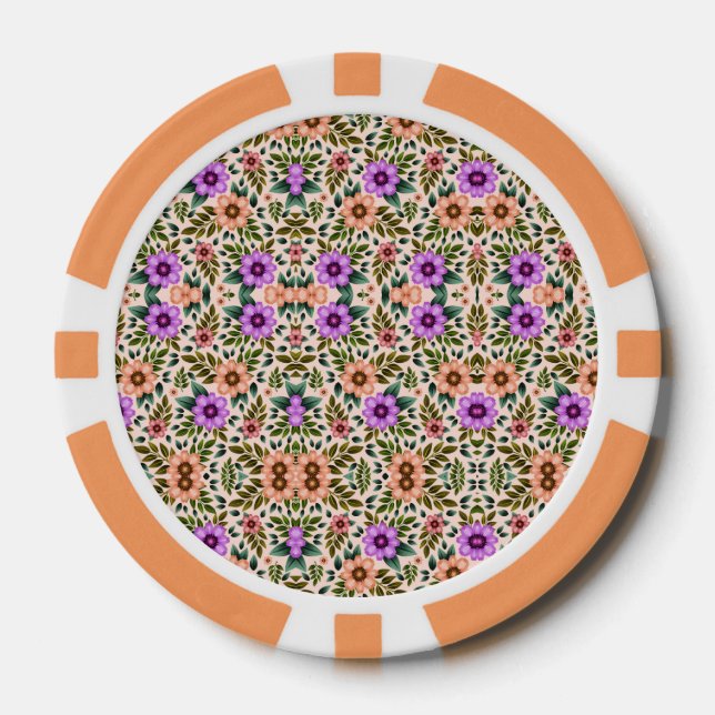 Ein Pokerchip mit einem komplizierten Blumenmuster Pokerchips (Vorderseite)
