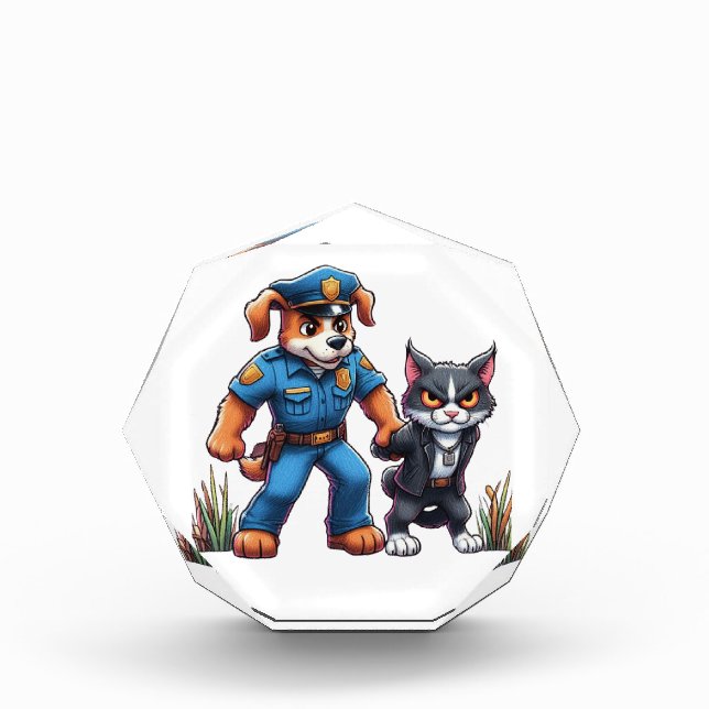ein Polizeihund und eine gemeine Katze - Spaß Fotoblock (Vorderseite)
