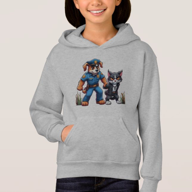 ein Polizeihund und eine gemeine Katze - Spaß Hoodie (Vorderseite)