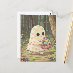 Ein Polka Dot Ghost mit einem Korb von Eiern Postkarte