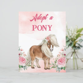 Ein Pony Schild rosa Blume niedliches Pferd adopti