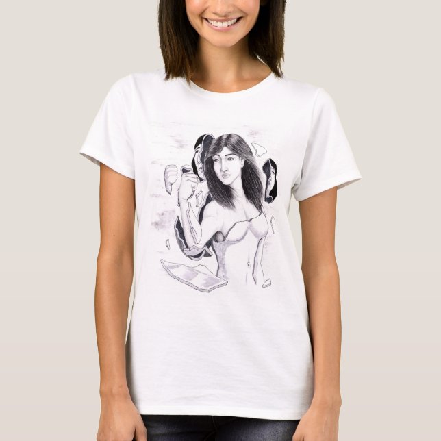 Ein Portrait mit Blick auf eine Frau, die ohne Sch T-Shirt (Vorderseite)