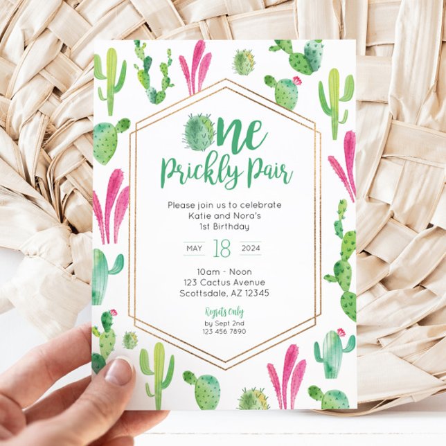 Ein Prickly Pair Twin Girls Einladung zum 1. Gebur (One Prickly Pair Invite)