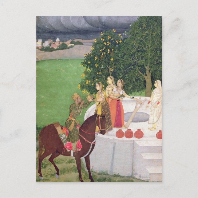 Ein Prinz bettelt Wasser von Frauen in einem Brunn Postkarte (Vorderseite)