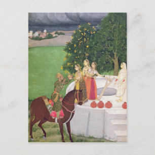 Ein Prinz bettelt Wasser von Frauen in einem Brunn Postkarte