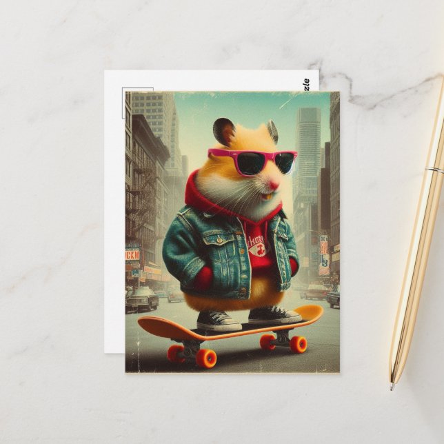 Ein Punk-Hamster in der City Retro Postkarte (Vorderseite/Rückseite Beispiel)