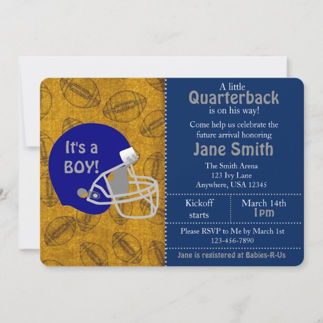 Ein Quarterback ist auf dem Weg Baby Dusche einlad Einladung (Vorderseite)