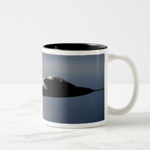 Ein Raubvogel F/A-22 fliegt eine Zweifarbige Tasse