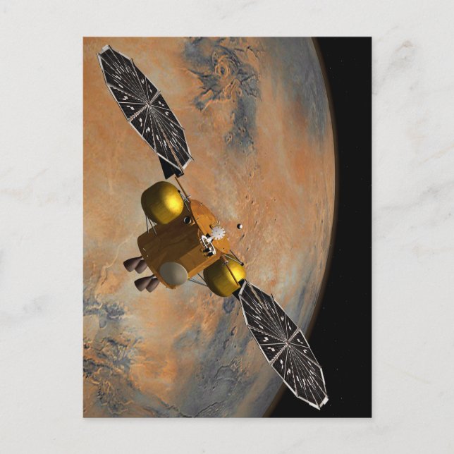 Ein Raumfahrzeug, das Mars umkreist. Postkarte (Vorderseite)