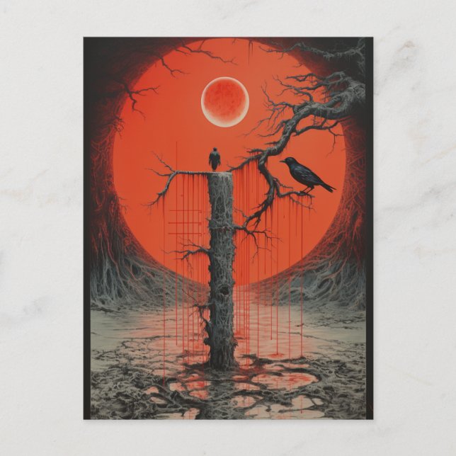 Ein Raven Red Black Sci Fi Horror Art Postkarte (Vorderseite)