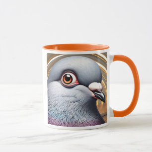 Ein realistisches Bild einer Taube mit Blick auf d Tasse