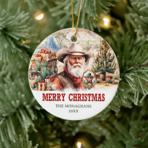 Ein realistisches Bild mit dem Santa Cowboy Keramik Ornament