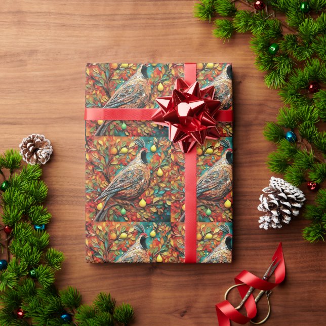 Ein Rebhuhn in einem Birnbaum Geschenkpapier (Feiertagsgeschenk)