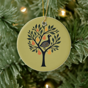 Ein Rebhuhn in einem Birnbaum-Schablone Retro 5 Keramik Ornament
