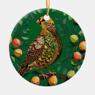 Ein Rebhuhn in einem Birnbaum-Schablonen-Stil Keramik Ornament