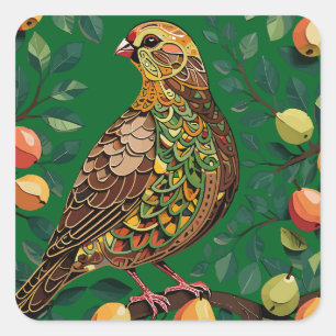 Ein Rebhuhn in einem Birnbaum-Schablonen-Stil Quadratischer Aufkleber
