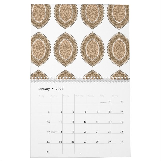 Ein rechteckiger Teppich mit einem komplizierten g Kalender (Jan 2027)