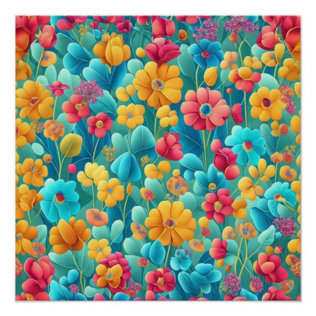 Ein Regenbogen der Blüten: Lebhaftes Blumenmuster Poster (Vorderseite)
