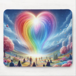 Ein Regenbogen der Liebe schwebt über den Menschen Mousepad