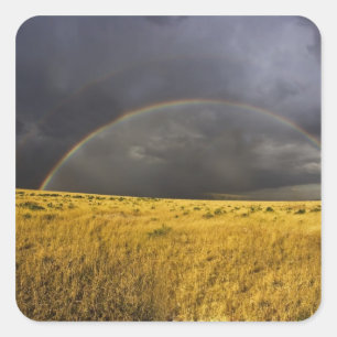 Ein Regenbogen erscheint durch einen nebligen Nach Quadratischer Aufkleber