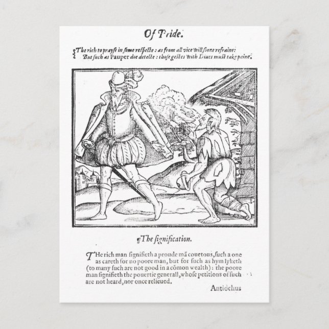 Ein reicher Mann verschüttet einen wütenden Beggar Postkarte (Vorderseite)