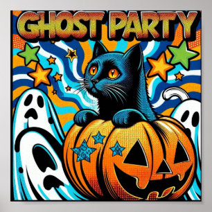 Ein reines Halloween:Spooky Black Cat on Pumpkin Poster