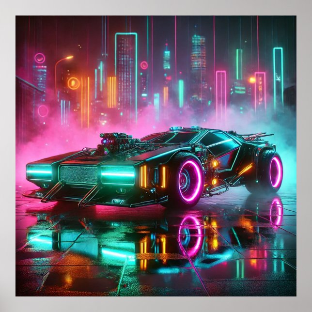 Ein Retro-Future-Synthwave-Hyper-Car-Poster Poster (Vorne)