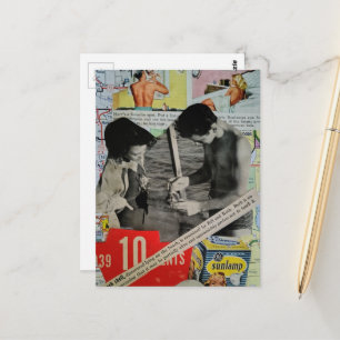 Ein retroer Tag am Strand Collage Postkarte