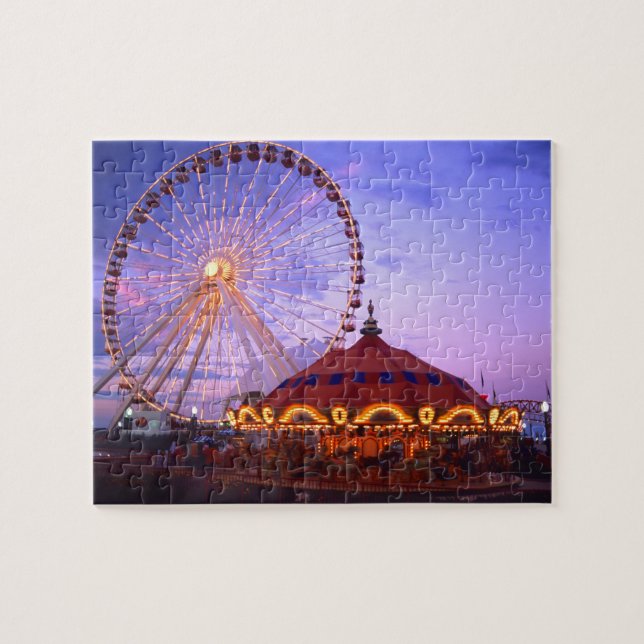 Ein Riesenrad und Karussell am Navy Pier in Puzzle (Horizontal)