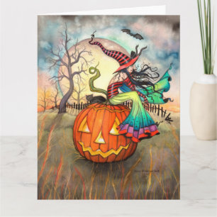 Ein riesiger Halloween-Kürbis-Hexen-Kunst Karte