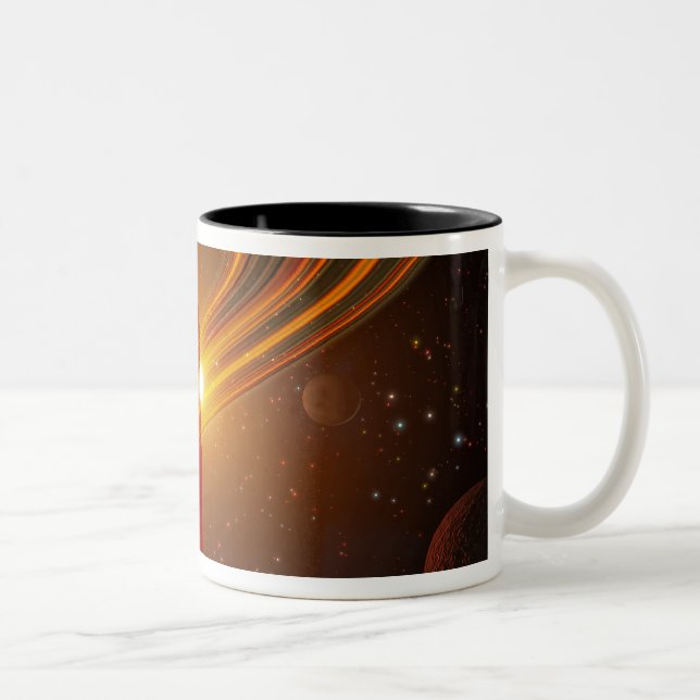 Ein riesiger Planet, der den sonnenähnlichen Stern Zweifarbige Tasse (Rechts)