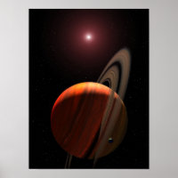 Ein riesiger Planet, der einen roten Zwerg umkreis