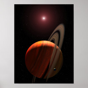 Ein riesiger Planet, der einen roten Zwerg umkreis Poster