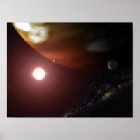 Ein riesiger Planet, der einen roten Zwergstar umk
