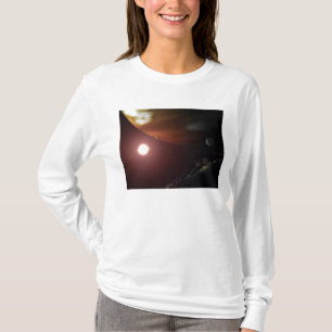 Ein riesiger Planet, der einen roten Zwergstar umk T-Shirt