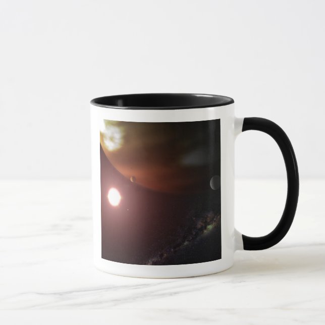 Ein riesiger Planet, der einen roten Zwergstar umk Tasse (Rechts)