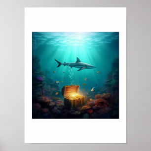 Ein Riffhai, der einen Schatz bewacht Poster