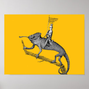 Ein Ritter, der auf einem Chamäleon reitet Poster