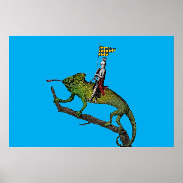 Ein Ritter, der ein Chamäleon in Farben reitet Poster (Vorne)