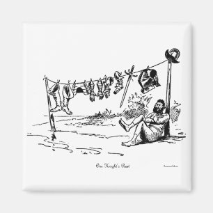 Ein Ritter ruht Vintage-Cartoon-Art quadratischer Magnet