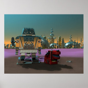 Ein Roboter und sein Hund drucken Poster