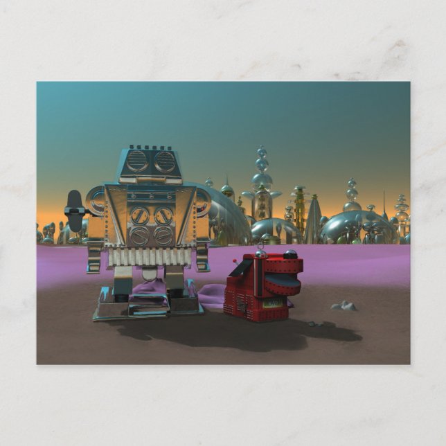 Ein Roboter und seine Hundepostkarte Postkarte (Vorderseite)