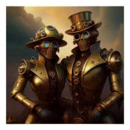 Ein robotisches Steampunkoppel in Liebe Poster