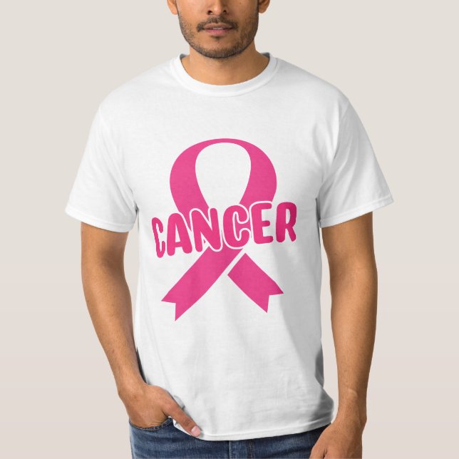 Ein rosa Band-T - Shirt zur Krebsbildung (Vorderseite)